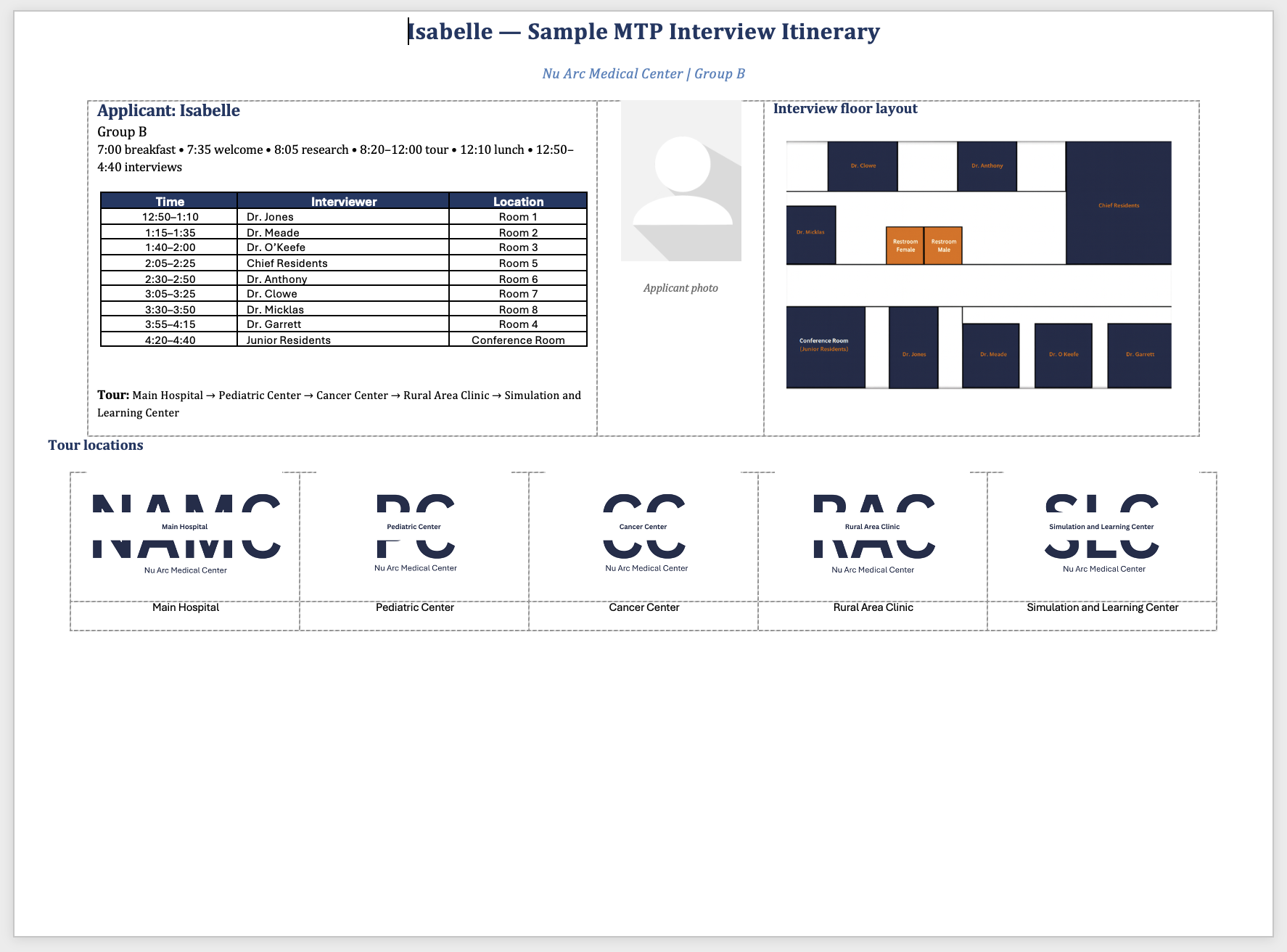 Isabelle — Group B sample itinerary